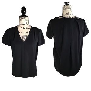 Trina Turk | Floramaria Open-Shoulder Short Sleeve Blouse NWT Black